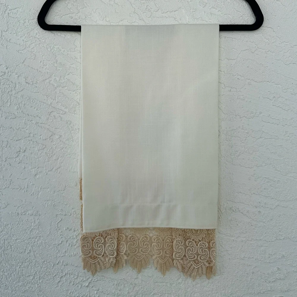 Nana Linen Hand Towel Embroidered Lace Cottage Chic 36” X 17 1/2 Handmade